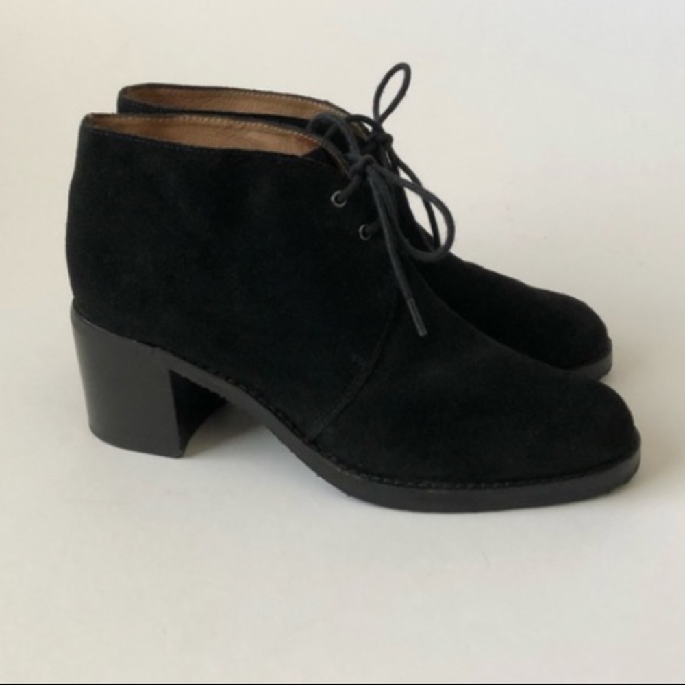 Bettye Muller Suede Block Heel Ankle Boots